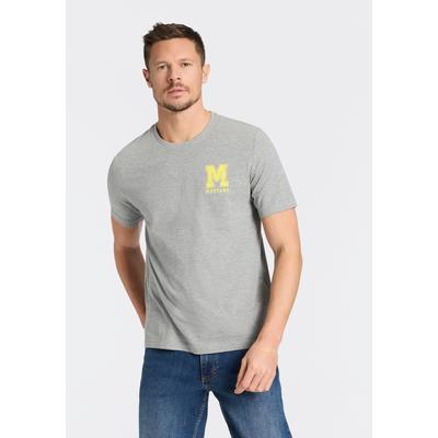 Rundhalsshirt MUSTANG "Alex Logo Brust", Herren, Gr. XXL, mid grau melange, Jersey, Obermaterial: 100% Baumwolle, bedruckt, normal hüftbedeckend, Rundhals, Shirts Rundhalsshirt, normale Passform, Kurzarm-Design, lässiger Stil