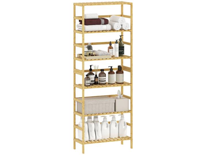 Étagère en bambou Homcom à 6 niveaux pour salle de bain et cuisine, naturelle