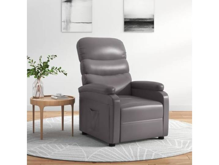WHOPBXGAD Kunstleder Manuelle 3 Positionen Relaxsessel Grau Relaxsessel Grau Kunstleder mit manueller 3-Positionen-Liegefunktion, bequemer TV-Sessel für Wohnzimmer und Schlafzimmer,