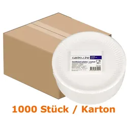 Einwegteller, flacher Teller aus Pappe rund Ø 18 cm 1000 Stk 18 cm Durchmesser, weiß, im Karton, Kaolin beschichtet