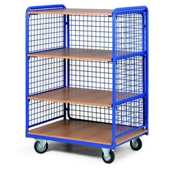 Etagenwagen, 4 Etagen, 3 Gitterwänden, Tragfähigkeit 300 kg