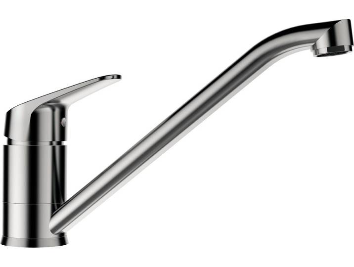 Küchenarmatur SCHOCK Evinas , grau (edelstahl), B:22,4cm H:12,2cm Ø:5cm, Edelstahl, Armaturen, Küchenarmatur, Hochdruck, Festauslauf, Flüsterperlator, Schwenkbereich 360
