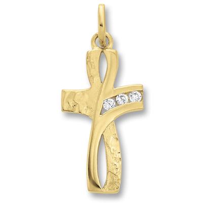 Kette mit Anhänger ONE ELEMENT "Zirkonia Kreuz Anhänger aus 333 Gelbgold", gold, Halsketten, Damen, Gelbgold 333, Zartes Emblem – unaufdringlich und dennoch ausdrucksstark