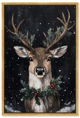 Deer in Snowfall Christmas Wall Decor Canvas Print by Art Remedy