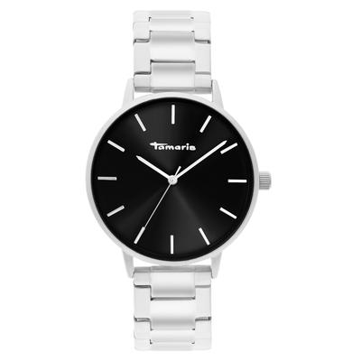 Quarzuhr TAMARIS, schwarz (silberfarben, schwarz), Armbanduhren, Damen, silberfarben, Quarzuhr, Armbanduhr, Damenuhr, Edelstahlarmband, analog