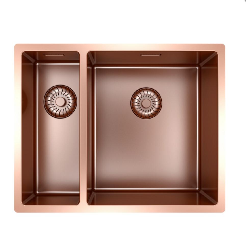 Caressi CAPP1534R10CO Spüle, Ein-/Unterbau, Flächenbündig (HPL). Großes Spüle, rechts. Kupfer (PVD).