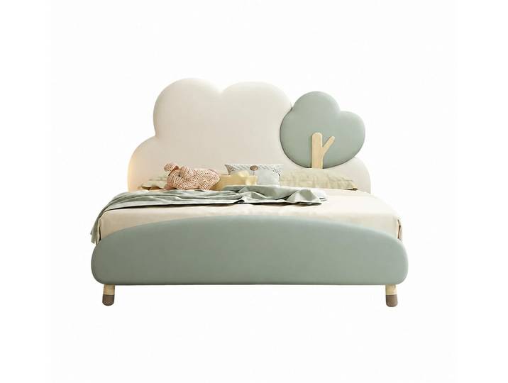 JVmoebel Kinderbett Grünes Kinderbett Natur großes Bett aus Leder Kindermöbel, Made in Europa