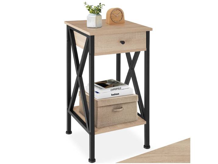 Table d'appoint Dayton 35x35x70,5cm - Bois clair industriel, Chêne Sonoma