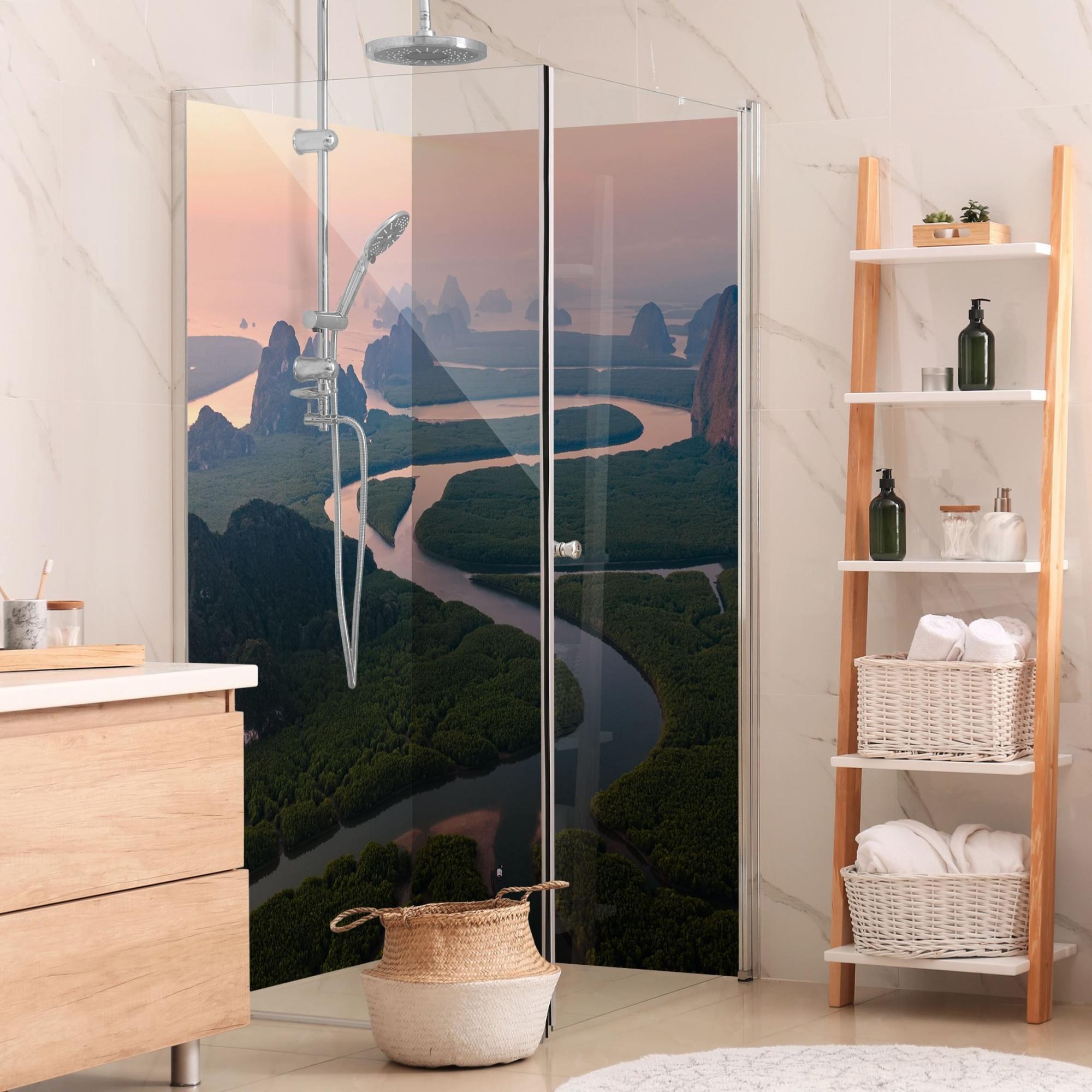 Duschrückwand Natur selbstklebend - 0.61 mm Wandpaneel wasserfest Design grün Motiv Badrückwand fugenlos Premium matt 100x210 cm