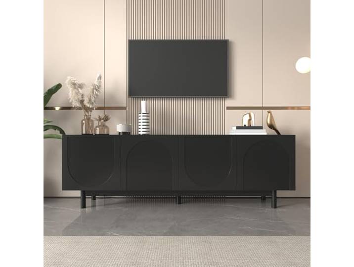 FAVSH TV Schrank 175 cm mit verstellbaren Trennwänden, Leichte Lowboard TV Möbel mit Vier schwarzer Füße, Verstellbare Einlegeplatten, TV Kommode im Luxusstil für Wohnzimmer, Esszimmer (schwarzer)