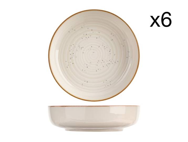 Lot de 6 Assiettes creuses en Grès, blanc, D18,5 cm