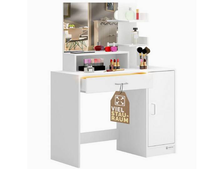 Casaria Schminktisch Jocelyn (1-St), mit Spiegel Schubladen Beleuchtung Schminkkommode 90x40cm Klein Weiß
