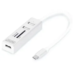 DIGITUS USB 2.0 Typ-C Hub mit Kartenleser 3x USB 2.0. 1x SD, 1x MicroSD Port, Aluminium