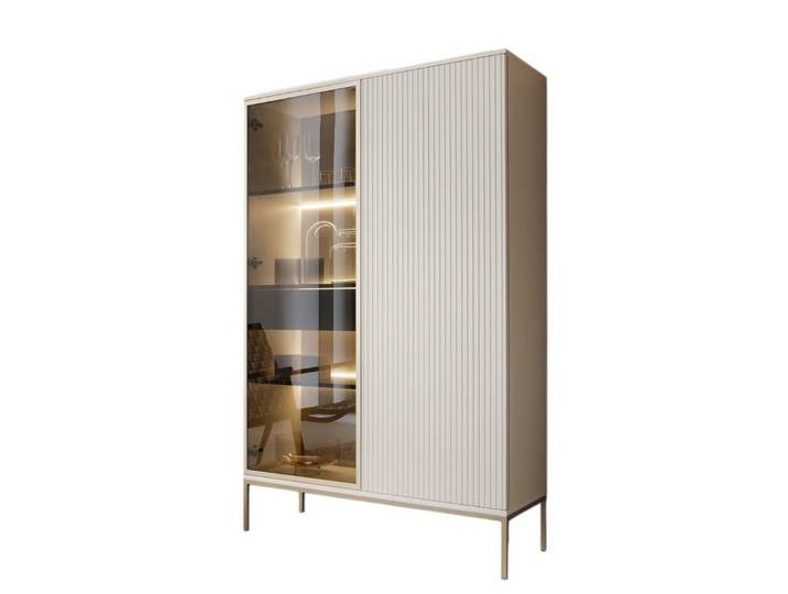 Compleo Vitrine LINO Standvitrine mit Schublade, Fronten gefräst, Modern Wohnzimmer