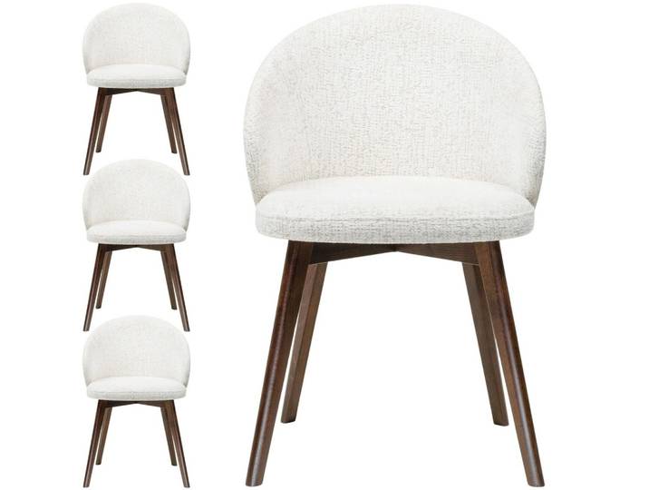 ESSZIMMERSTUHL MELIE 4er Set in Creme Chenille mit Dunkelbraunen Buchenholzbeinen 54/49/82 cm