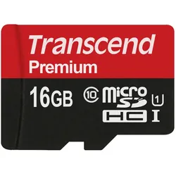 Transcend 16GB MICROSDHC CLASS 10 UHS-I (16 GB, microSDHC, U1, UHS-I), Speicherkarte, Schwarz
