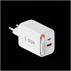 Nextbatt SiGN GaN Wandladegerät USB-C/USB-A 67W mit einziehbarem USB-C Kabel - Weiss (67 W), USB Ladegerät, Weiss