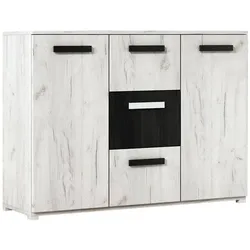 KOMMODE 120/102/42 cm VIVA 3S2D Craft Eiche Weiß, Craft Eiche Weiß + Schwarze Norwegische Kiefer