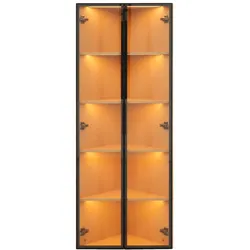 Merax LED Eckvitrine 62×35×160 cm, Vitrinenschrank mit gehärteten Glastüren & Beleuchtung, Sammlungsvitrine, Bücherregal, Eckschrank, Eichenfarbe