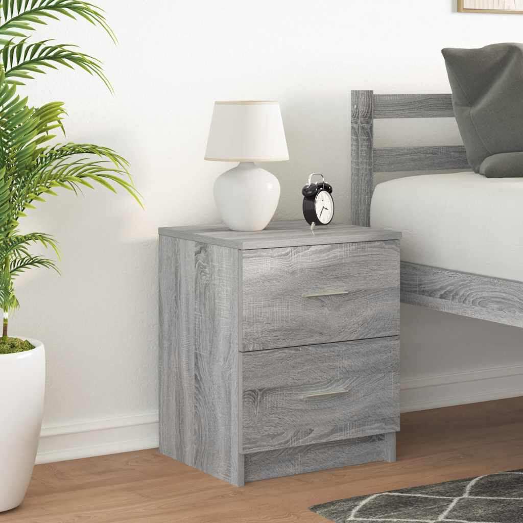 Alpen Home Bedside Cabinet With 2 Drawers Grey Sonoma 50cm H X 40cm W X 36cm D