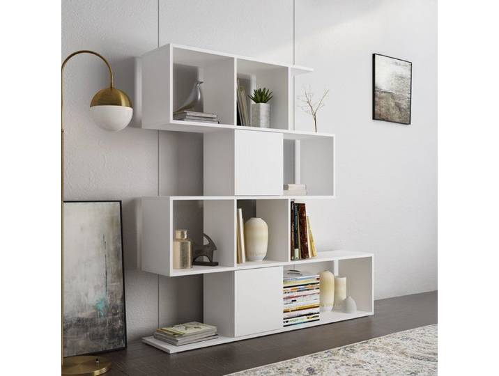 Bibliothèque Budrio Dmora en Bois Mélaminé Blanc 93x28x142h cm