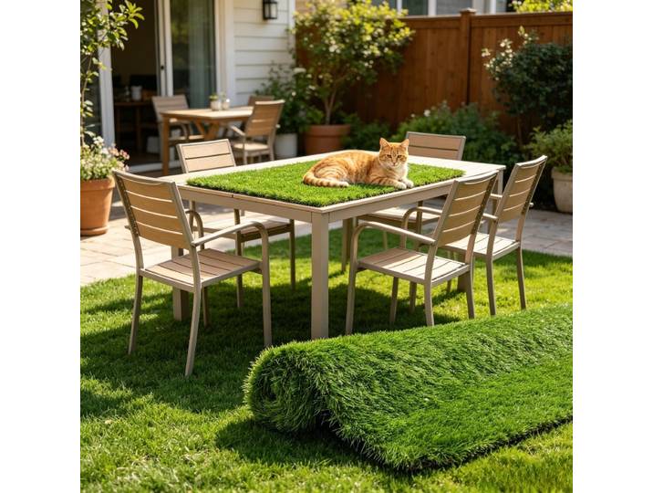 Rouleau de Gazon Synthétique pour Extérieur - Mélange PP/PE, Haute Résistance aux UV, Drainage Intégré, Surface Douce, Facile à Découper et à Poser pour Renouveler votre Terrasse, Balcon ou Décoration