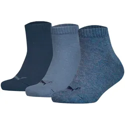 PUMA Kinder Quarter Socken, 3er Pack - Plain Quarter 3P, Logos, einfarbig Denim Blau / 31-34