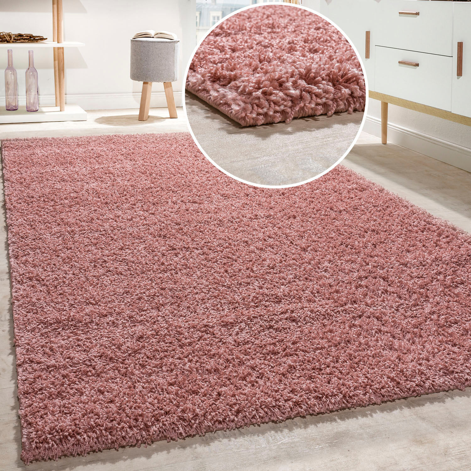 Teppich PACO HOME "Twister 500", pink, B:70cm H:44mm L:250cm, Kunstfaser, Teppiche, Teppich, Uni Hochflor Shaggy mit hoher Fadendichte pink B : 70cm 1 Stk., 44mm, L: 250cm