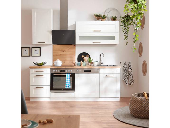 Mid.you Küchenleerblock, Weiß, Glas, 3 Schublade(n) Schubladen, seitenverkehrt montierbar, nur wie online abgebildet bestellbar, 220 cm, Küchen, Küchenzeilen & Küchenblöcke, Küchenzeilen ohne Geräte