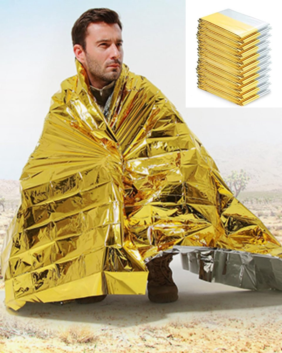 PZCC Set van 10 Emergency Survival Blankets - Goud en Zilver - Thermische Mylar Reddingsdekens voor Camping en Hiking - 160 x 210 cm