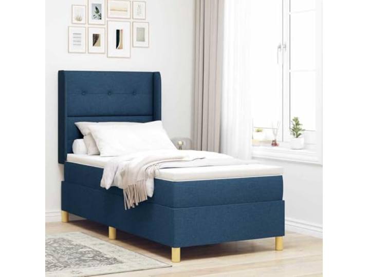 Stoffbezug Boxspringbett Mittelpunkt Design Schlafzimmer 140 x 200 cm Blau Boxspringbett mit Matratze und Kopfteil Blau 140 x 200 cm Stoff mit LED-Beleuchtung