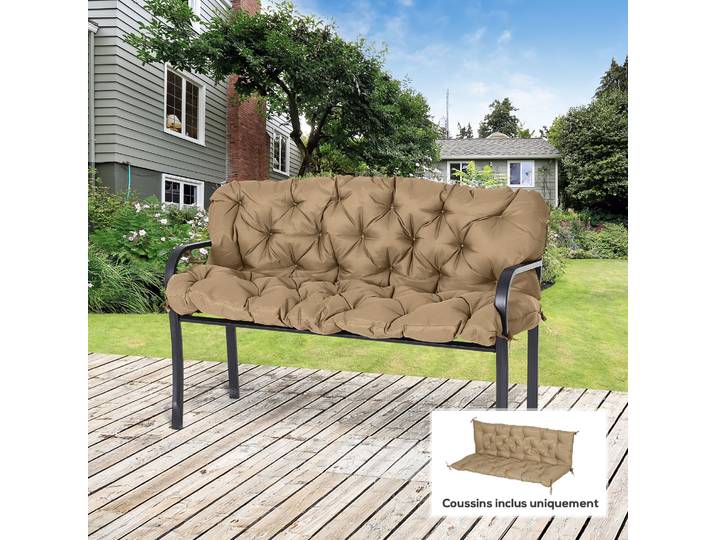 Outsunny Coussin Dossier Banc Jardin 150x98x8 cm Kaki Clair