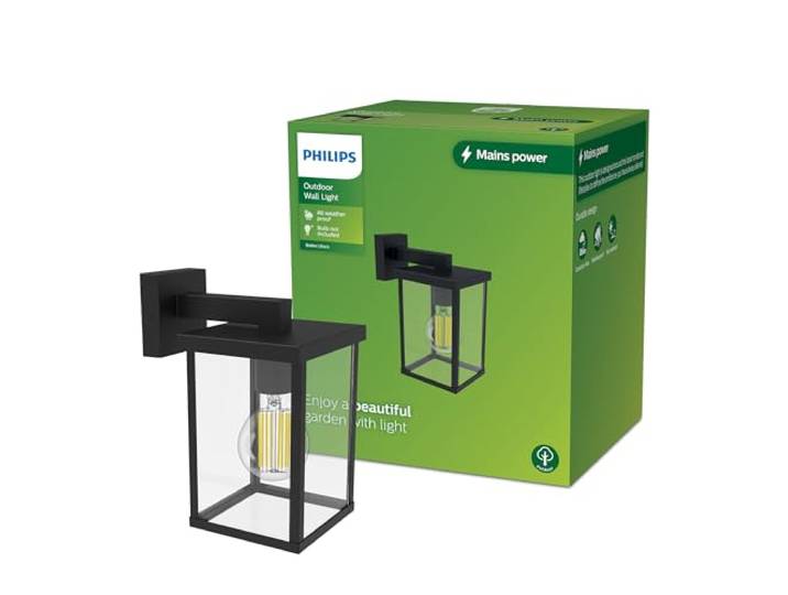 PHILIPS Outdoor Bellini Wandleuchte eckig, max. 25W, exkl. Leuchtmittel, IP44 wetterfest, schwarz