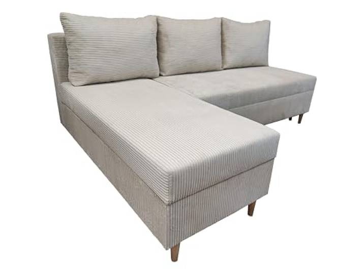 DMSM Scandik Mini Bonell DL Ecksofa mit Schlaffunktion, Cord POSO, Beige, 200x150x92 cm, Ausziehbar, 2 Bettkästen, Skandinavischer Stil