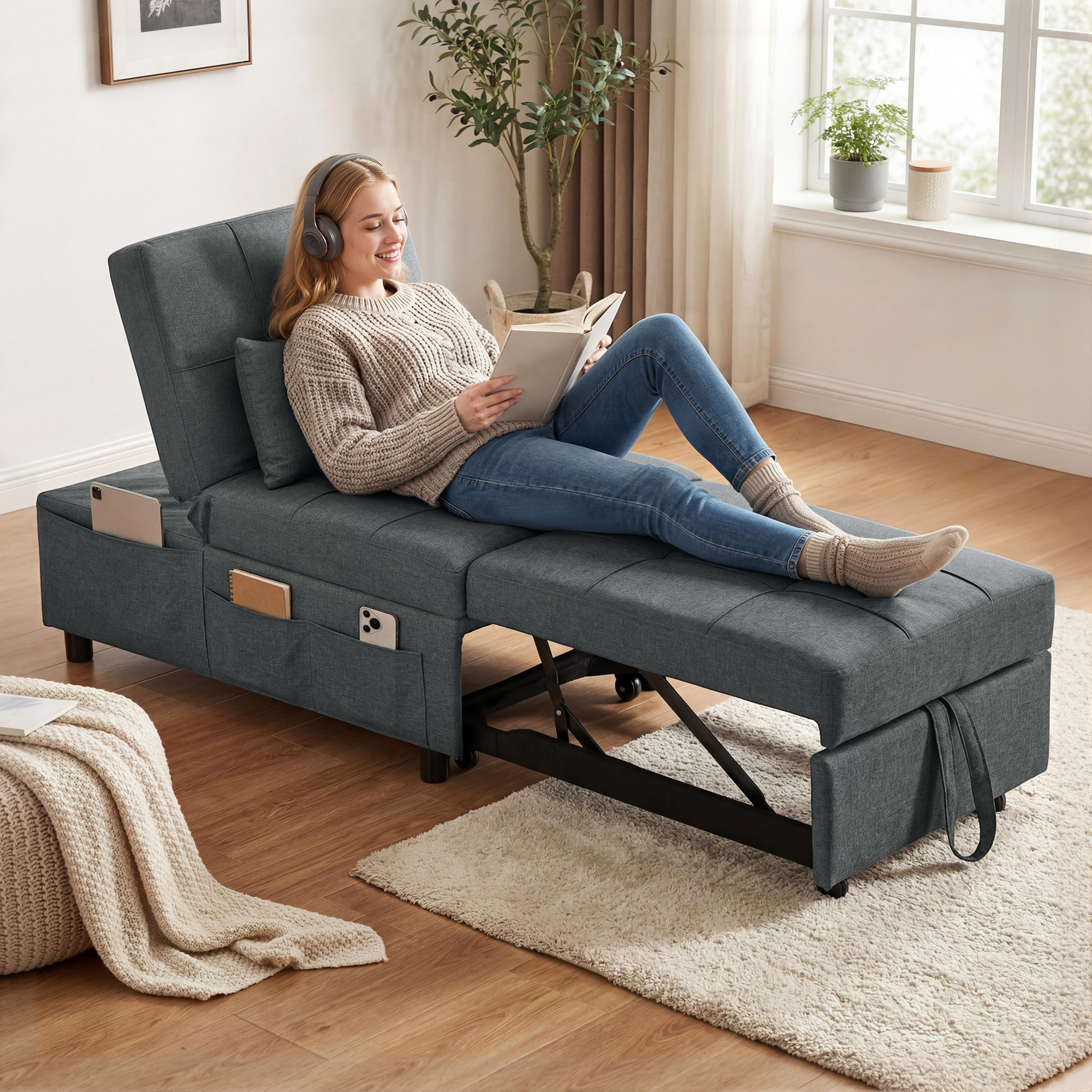 Homcom Poltrona Letto Singolo Poltroncina Reclinabile 4-in-1, Grigio   Aosom Italy