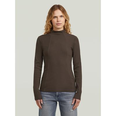T-Shirt G-STAR "A Line Slim Rib Mock T-Shirt", Damen, Gr. S, braun (ganache), Obermaterial: 94% Baumwolle, 6% Elasthan, Shirts T-Shirt