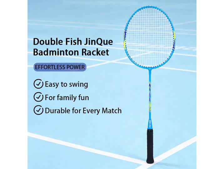 Double Fish JinQue Raquettes de badminton légères et durables Set de doubles Bleu 1308 avec housse, 2 raquettes, volants non inclus