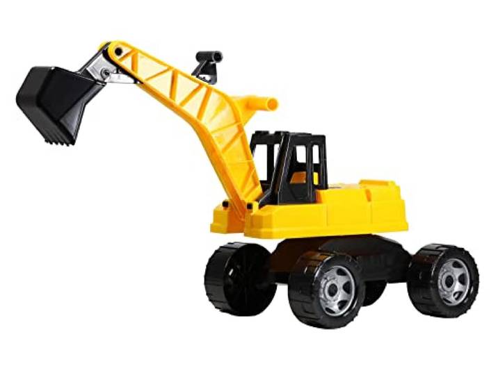 Lena Starke Riesen Bagger, Baufahrzeug Giga Trucks Schaufelbagger mit 2 Stahlachsen, großer Spielzeugbagger in gelb und schwarz, Baggerfahrzeug für Kinder bis max. 25 kg, Gelb/Schwarz,ca. 70 cm