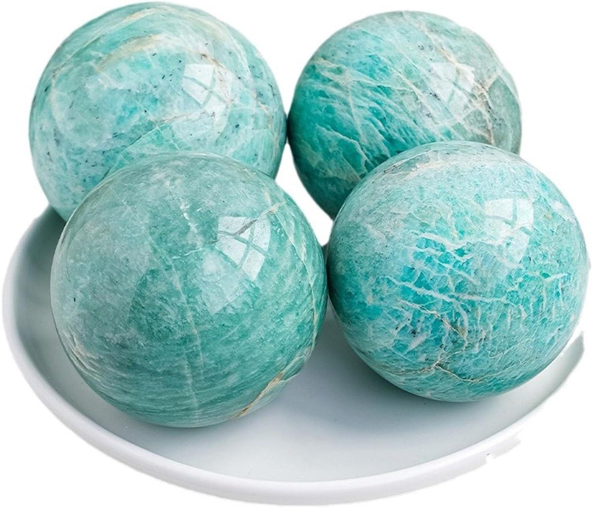 Amazoniet Kristallen Bol - Blauwgroene Edelsteen Bal voor Meditatie en Decoratie - Diameter: 8 cm