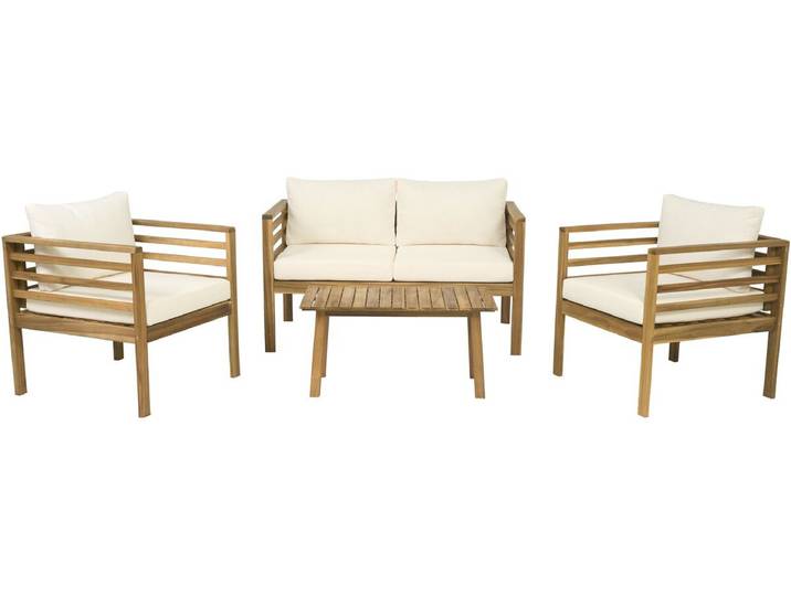 Salon De Jardin En Bois Avec Coussins Inclus \ beckham\ - 4 Places - Beige