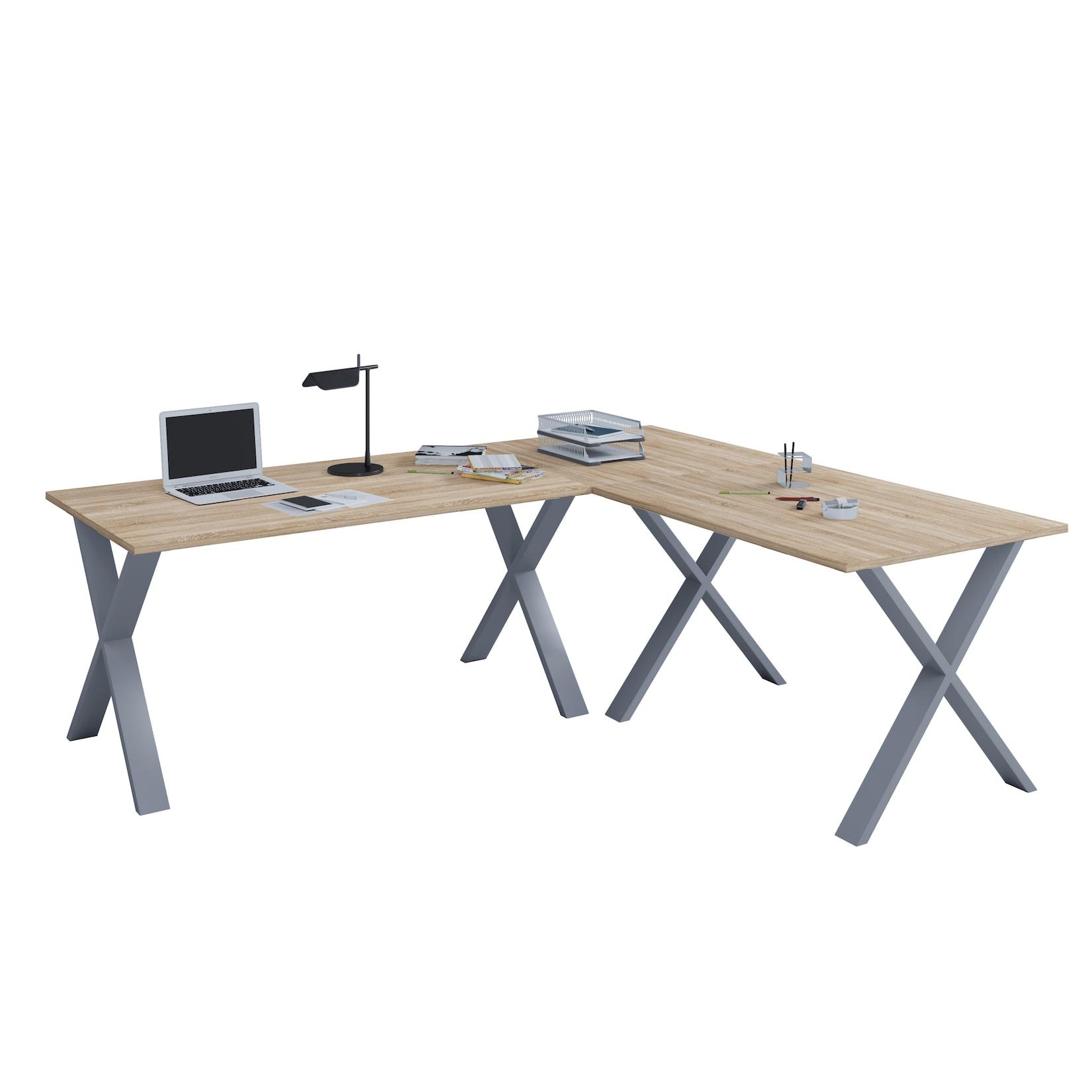 VCM VCM Holz Schreibtisch Eckschreibtisch schlicht 220x160 L Form links oder rechts Arbeitstisch Platte 80 cm tief Computertisch Büromöbel - Lona X