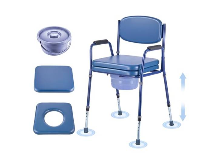 VEVOR Chaise Percée avec Grande Capacité de Charge 181 kg\, Siège de Toilette Surélevé avec Dossier Rembourré\, Chaise de Nuit avec Seau Amovible de 5 L et Hauteur Réglable\, pour Personnes Âgées
