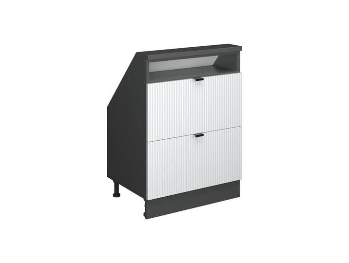 Vicco Dachschrägenschrank Rion Weiß Riffel 60 x 81.6 cm mit 2 Schubladen, Weiß, Anthrazit, Holzwerkstoff, Rechteckig, 60x83.8x46 cm, Kleinmöbel, Kommoden