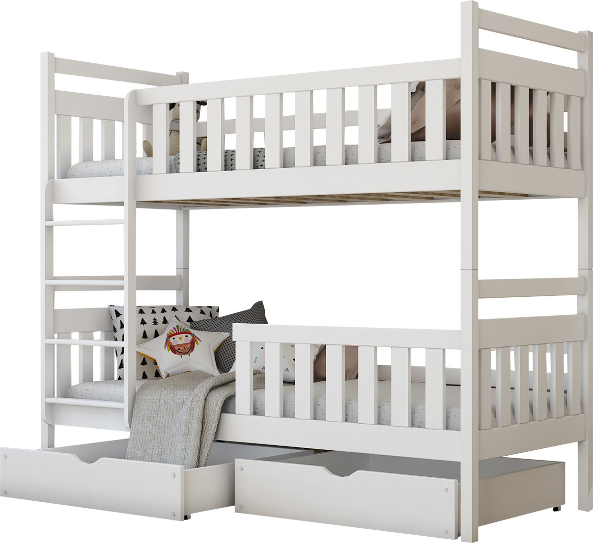 MIRJAN24 Etagenbett mit Stauraum Monika, Jugendbett mit Bettschubladen, Stilvoll Hochbett, Holzkonstruktion (Farbe: Weiß, Größe: 80x180)