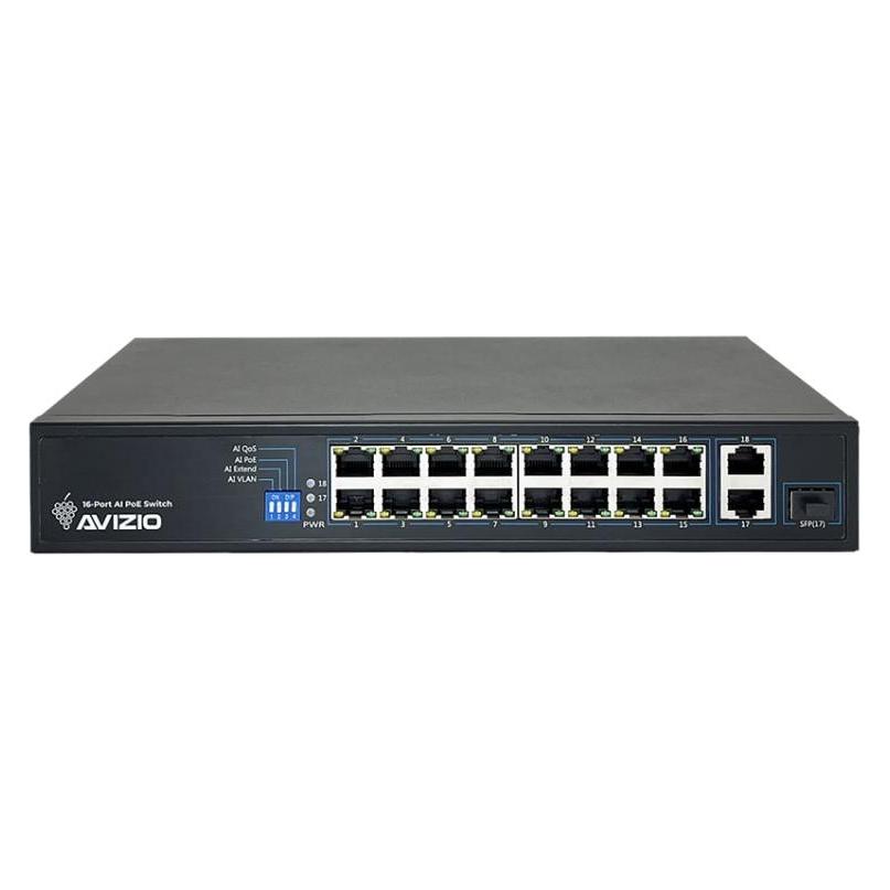 Avizio Switch 16x RJ45 PoE 100Mb/s + 2x RJ45 Uplink 1Gb/s (18 Ports) (AV-SU16MP2G)