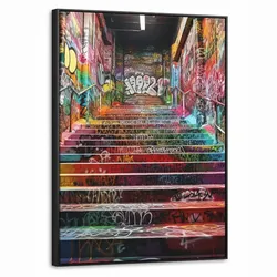 LEINWAND Bilder mit Rahmen - Treppe - Graffiti - Farben - Kunst - 50x70