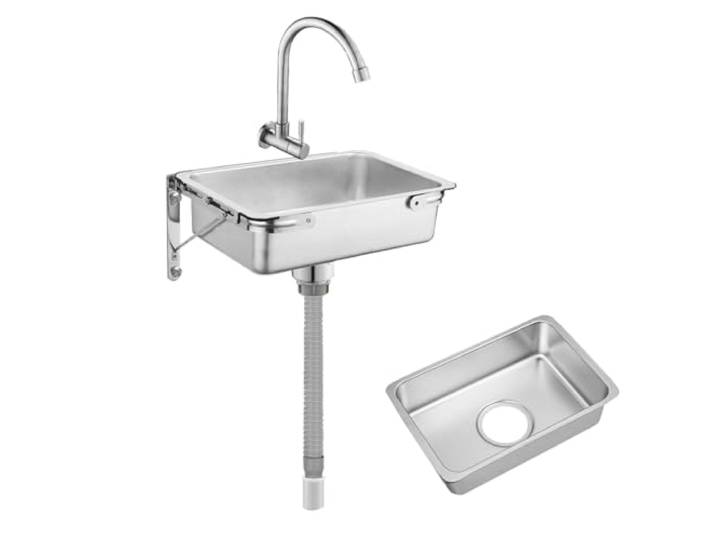ZQFHSX Edelstahl-Wandwaschbecken mit Armatur und Abfluss, gewerblich, für Gastronomie, Küche, Badezimmer (35 x 25 cm / 13,8 x 9,8 Zoll)