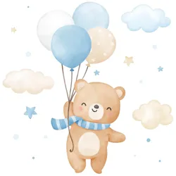 WANDAUFKLEBER 60x86cm - Niedlicher Teddybär mit Luftballons