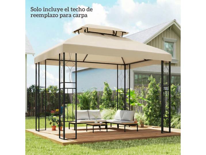 Outsunny Toile de Remplacement 4x3m Double Toit UV Blanc Crème