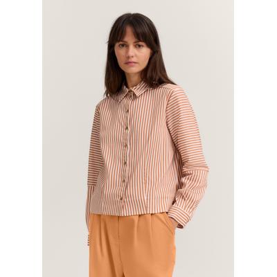 Langarmbluse BUGATTI, Damen, Gr. 44, beige (640, messing), Chiffon, 70% Baumwolle, 27% Polyamid, 3% Elasthan, gestreift, normal, ohne Ausschnitt, Blusen, gestreift aus Baumwollmischung